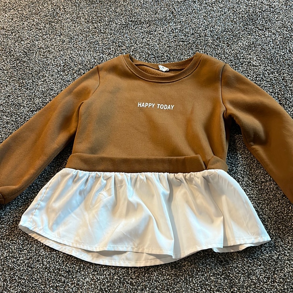 Brown happy today sweatshirt skirt, cute with leggings and boots